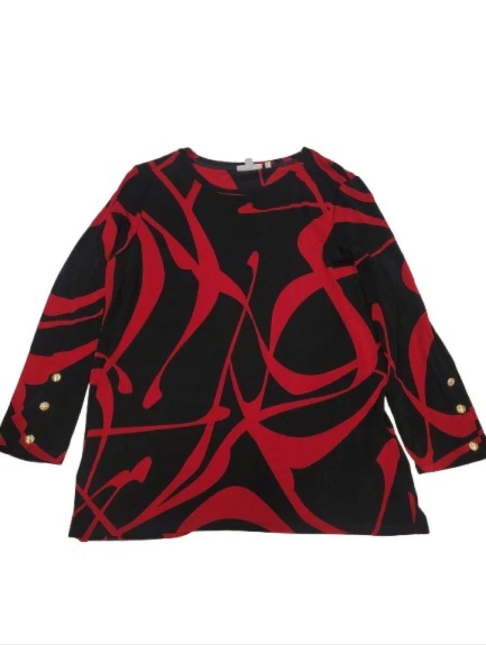 Chico's Black Top with Bold Red Abstract Print XL - Picture 4 of 11